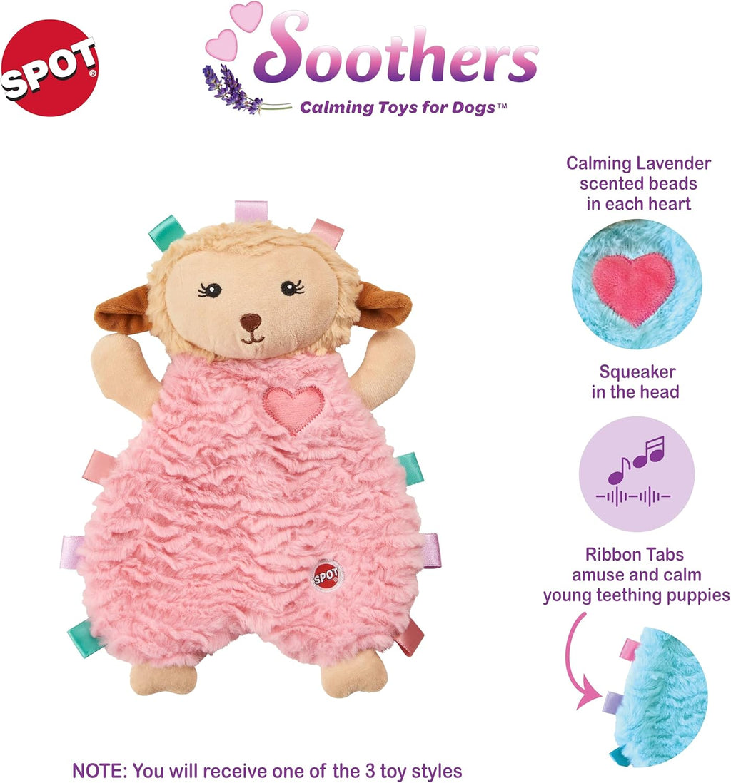 Spot Tabbie Lambie toy showing 8 inch scale for small dog