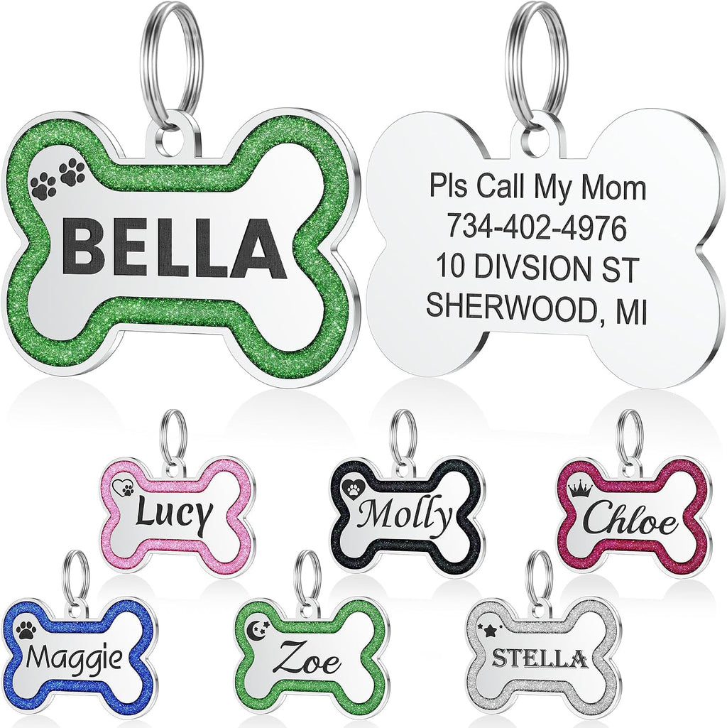 YEHANTI Dog Tags Personalized for Pets - Durable Stainless Steel Pet ID Tags with Lovely Icons, Glitter Bone Custom Dog Tags for Large Small Dogs Cats, Dog Name Tags Engraved On Both SidesS, Pink - Image 9