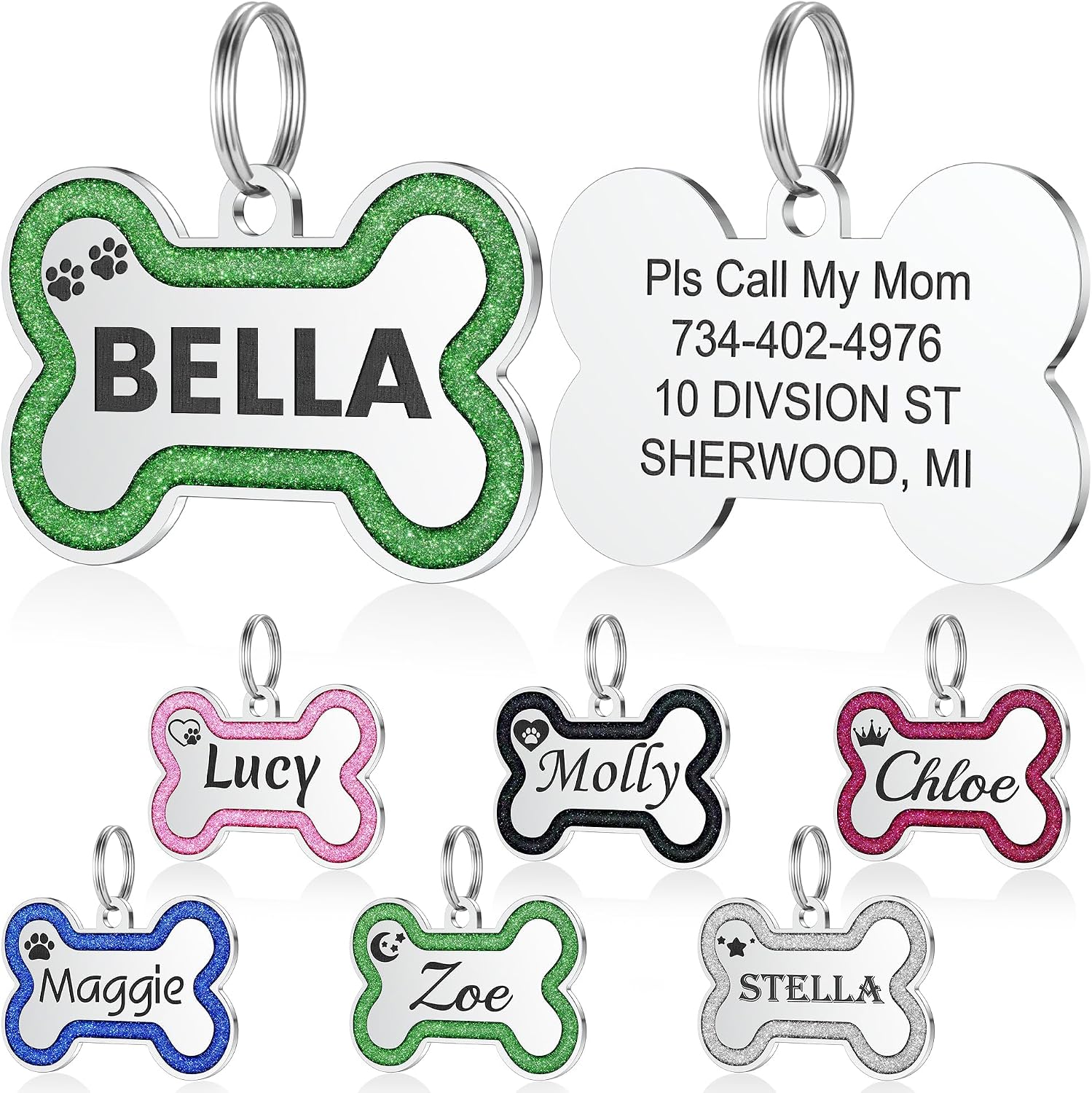 YEHANTI Dog Tags Personalized for Pets - Durable Stainless Steel Pet ID Tags with Lovely Icons, Glitter Bone Custom Dog Tags for Large Small Dogs Cats, Dog Name Tags Engraved On Both SidesS, Pink - Image 9
