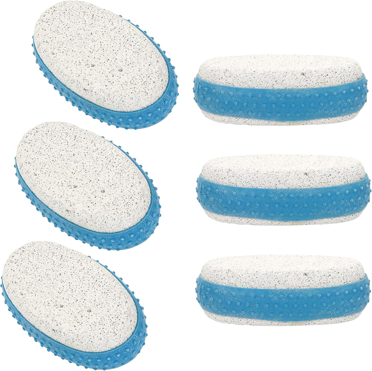 Iconikal pumice exfoliating stone 6-pack with blue rubber grip front view