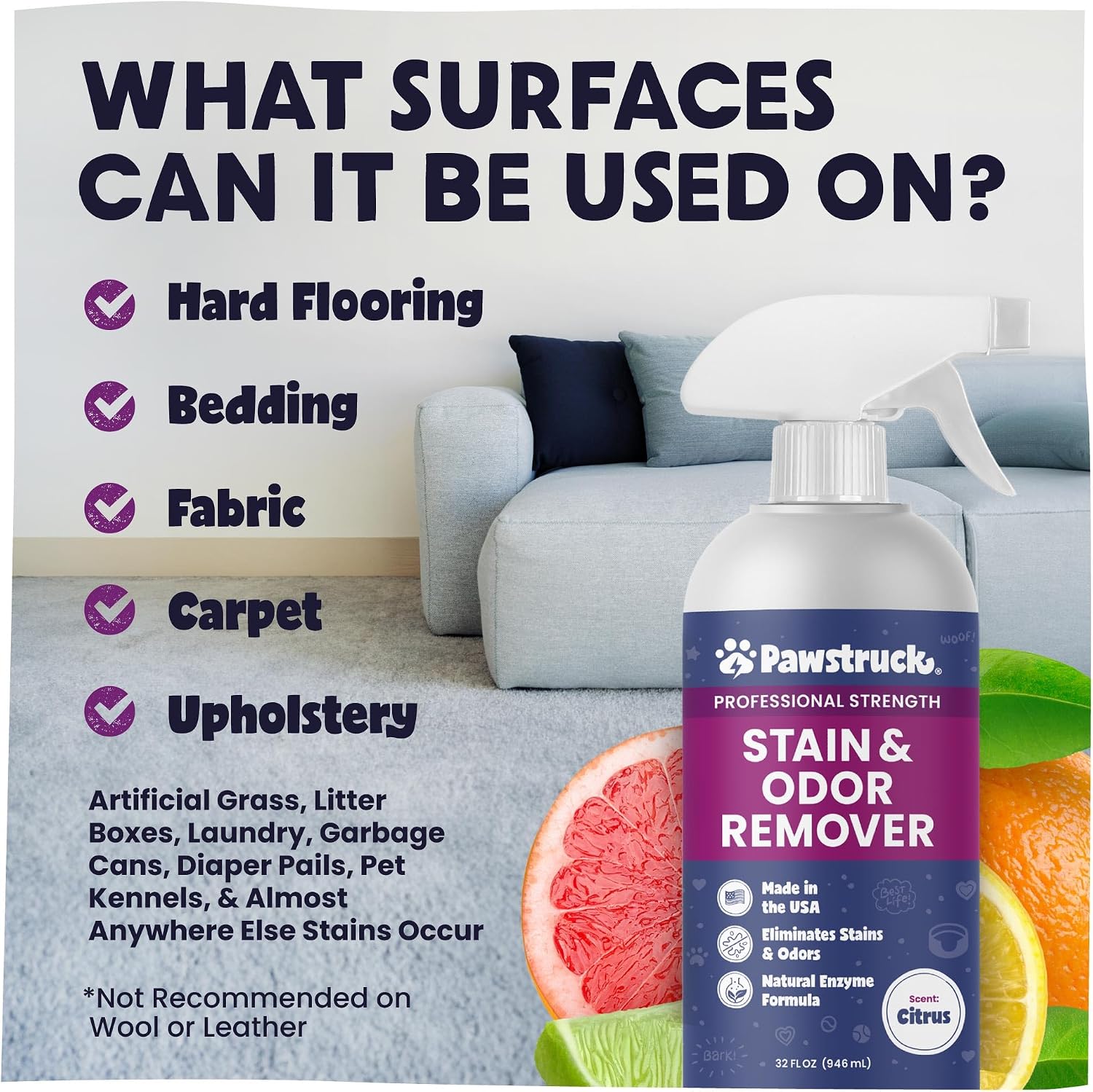 Pawstruck plant based enzyme cleaner for hardwood floors and upholstery