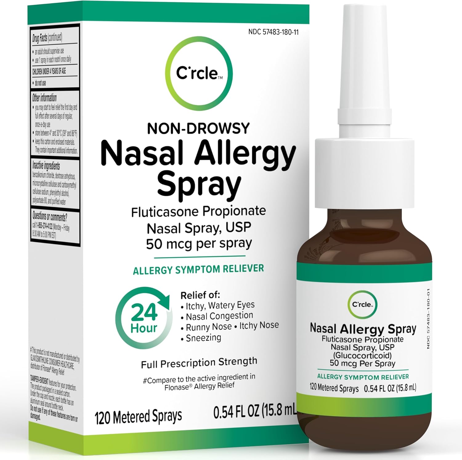 FlutiCare Fluticasone Propionate Nasal Spray front packaging view for non drowsy allergy relief