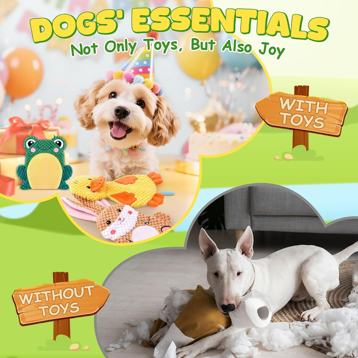 XIUGOAL USA imported tough dog toys packaging display with three distinct plush animals