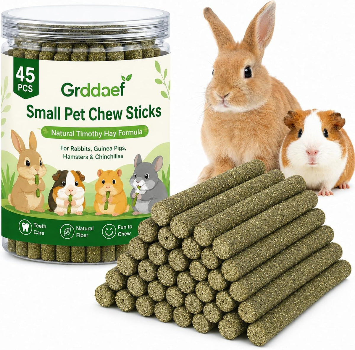 Grddaef 20 PCS Bunny Chew Toys for Teeth, Natural Rabbit Toys Apple Wood Grass Timothy Sticks Chew and Treat for Guinea Pigs Hamster Chinchillas - Image 9