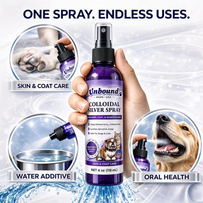 Natural colloidal silver mist for pet hot spots and irritated skin relief