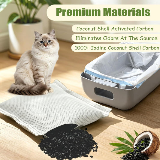 Six piece set of unscented replacement odor eliminator filters for automatic pet waste bins