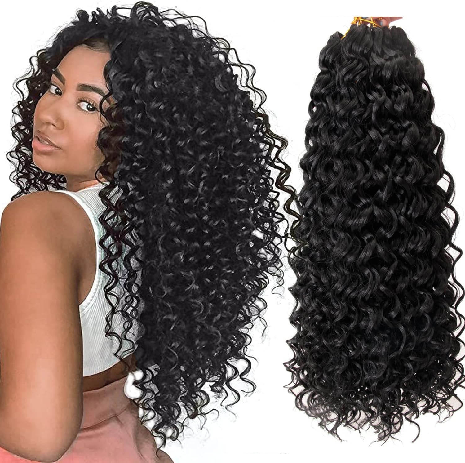 YXCHERISHAIR GoGo Curl crochet hair front view showing natural black deep wave extensions.