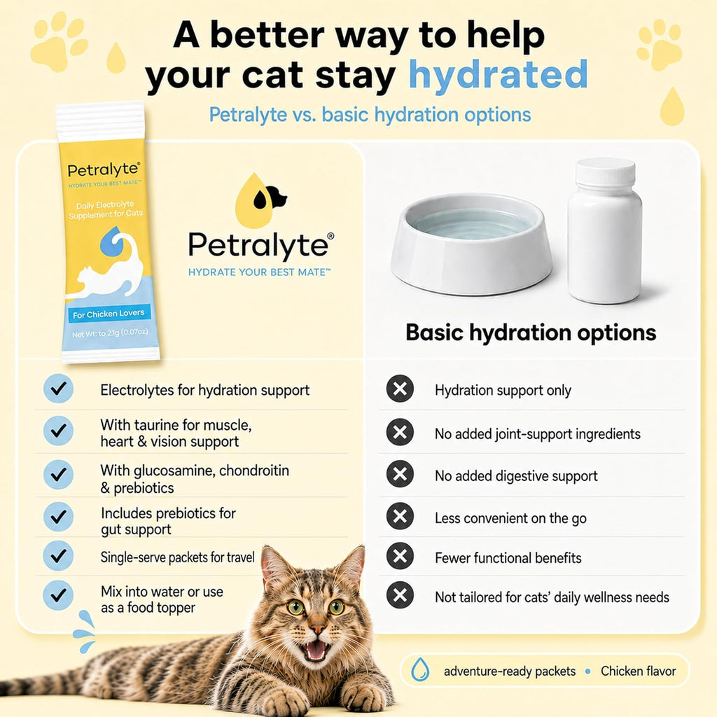Veterinarian formulated 9-in-1 cat hydration formula mixed with food for optimal health