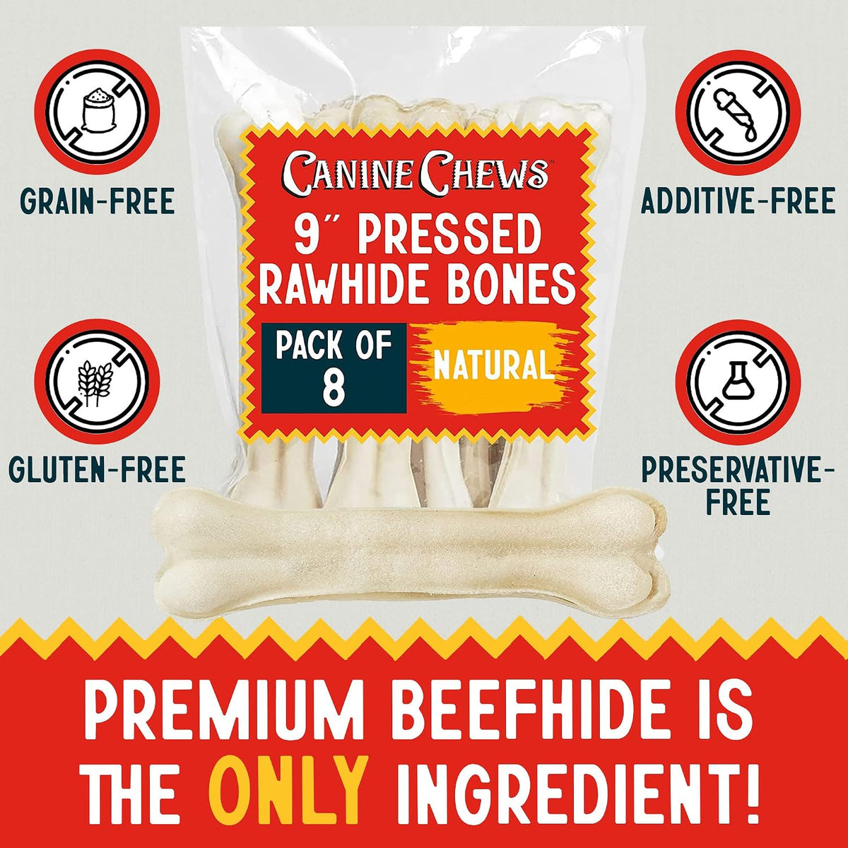 Canine Chews compressed beefhide bones for large aggressive chewers