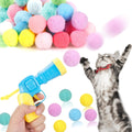 MeoHui cat ball toy launcher gun front view with blue and yellow plastic design.