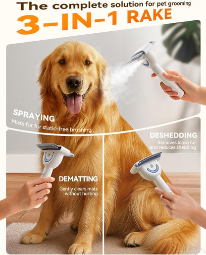 Golden Retriever being groomed with the FeelNeedy electronic deshedding tool to reduce loose hair.