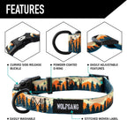 Wolfgang premium dog collar in Overland print with quick release nylon clip buckle close up