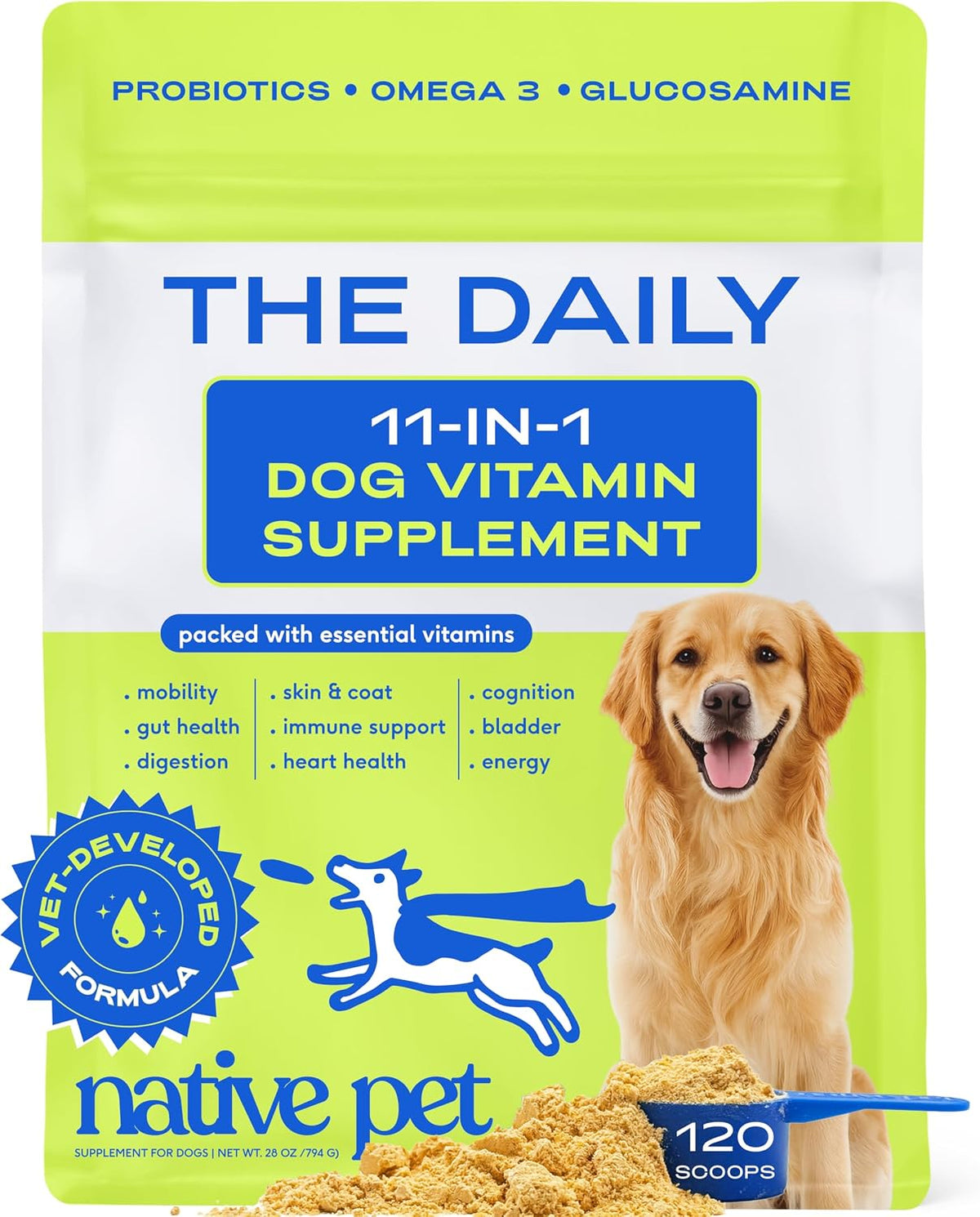 Native Pet The Daily Dog Vitamins & Supplements - 11-in-1 Multivitamin Powder for Dogs - Supports Whole Body Health, Digestion, Mobility & Immunity with Collagen, Glucosamine & Probiotics - 60 Scoops - Image 15