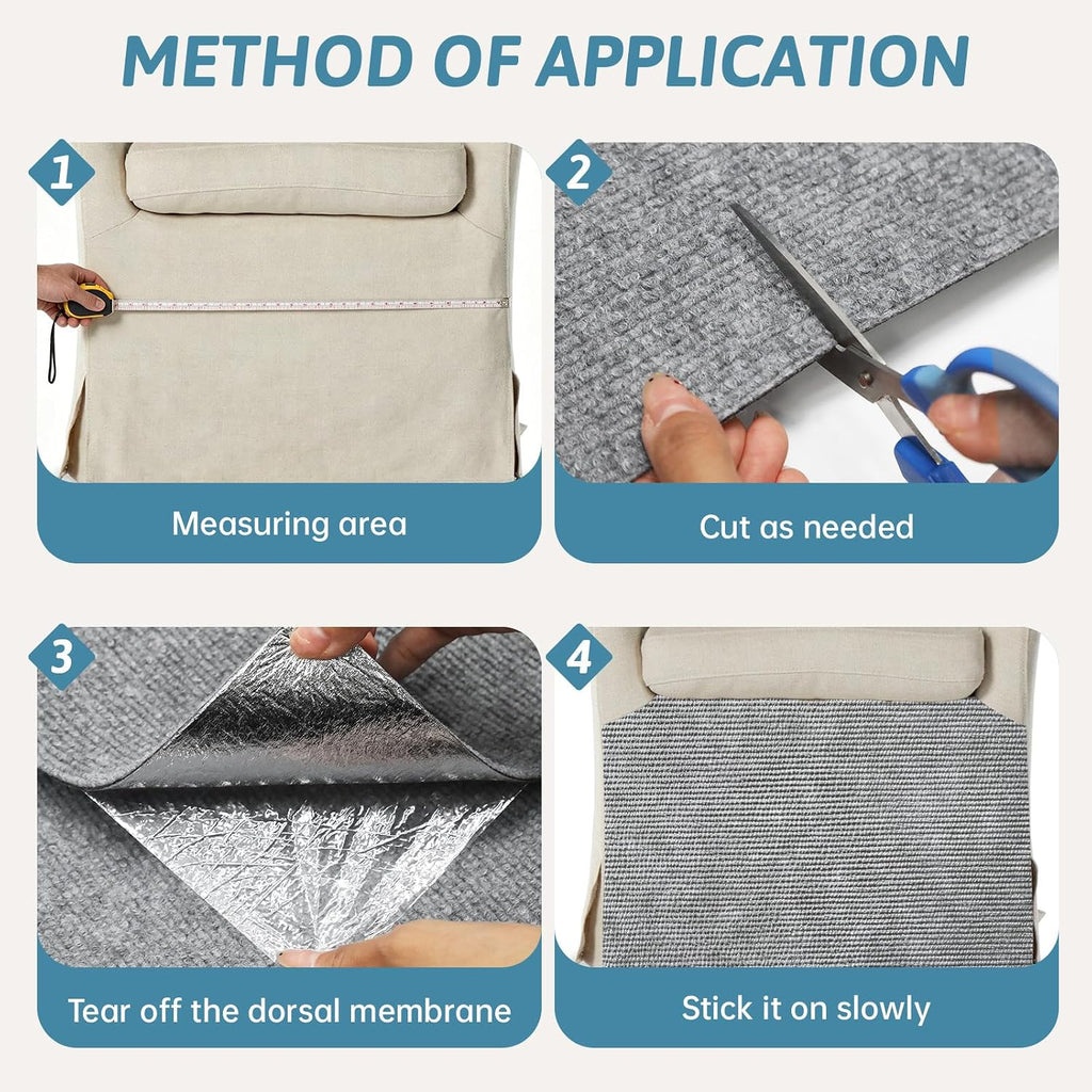 Step by step guide showing cat mat being trimmed to size