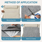 Step by step guide showing cat mat being trimmed to size