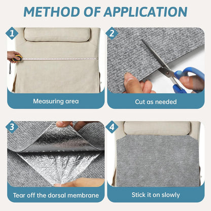 Step by step guide showing cat mat being trimmed to size
