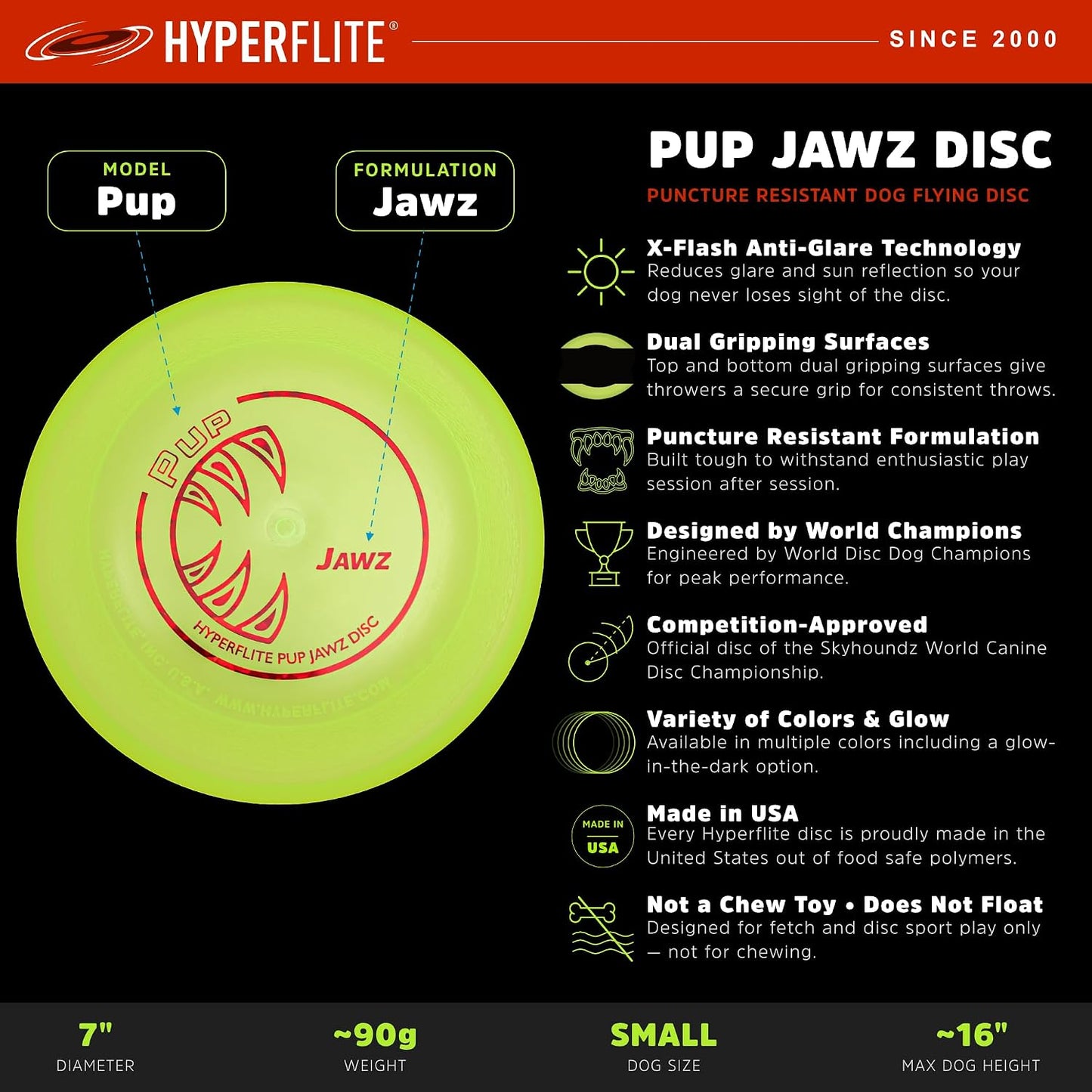 Side profile of Hyperflite Pup Jawz dog disc showing grip texture