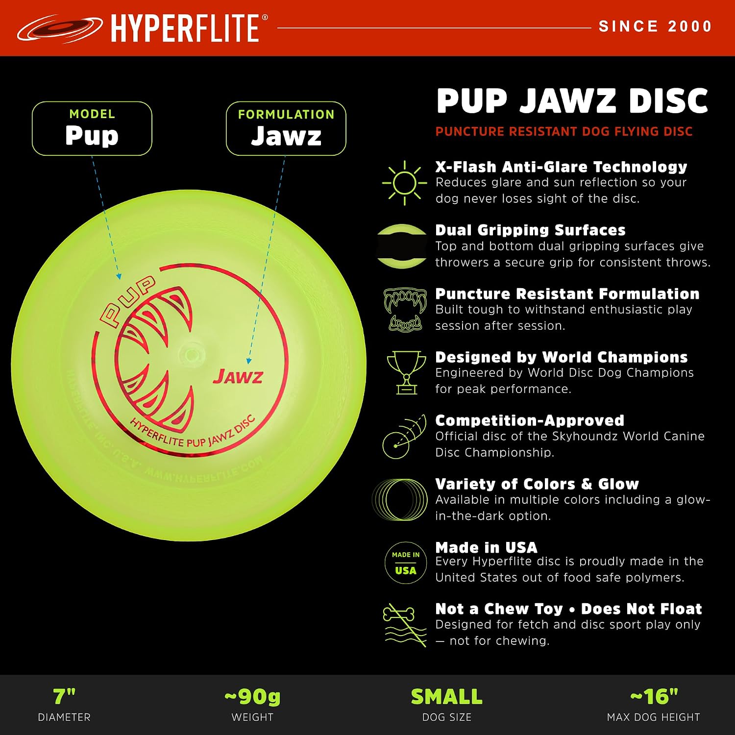 Side profile of Hyperflite Pup Jawz dog disc showing grip texture