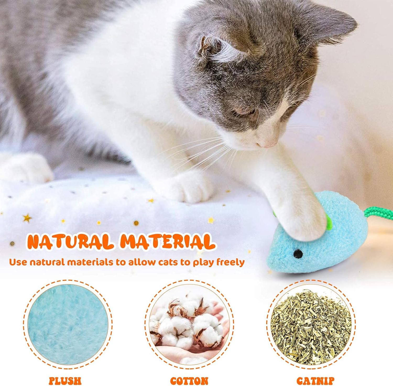 Six colorful plush mouse toys for cats