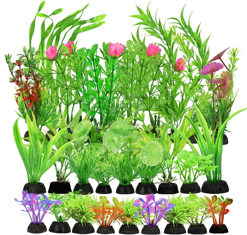 Gupawix artificial aquarium plants thirty piece set front view inside a clear glass fish tank