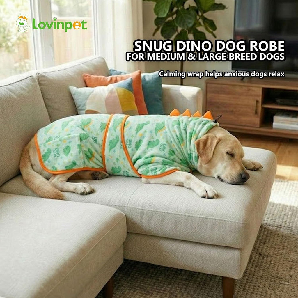 Wearable dog towel wrap covering chest and belly for quick drying after bath