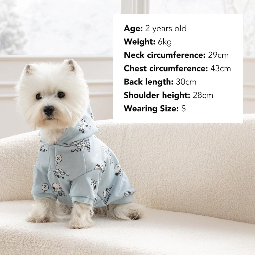 Berkshire Blanket Peanuts small pet hoodie highlighting the different emotion sheet scale graphics.