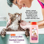 Hartz 15 fluid ounce cat shampoo bottle next to fresh scent icon