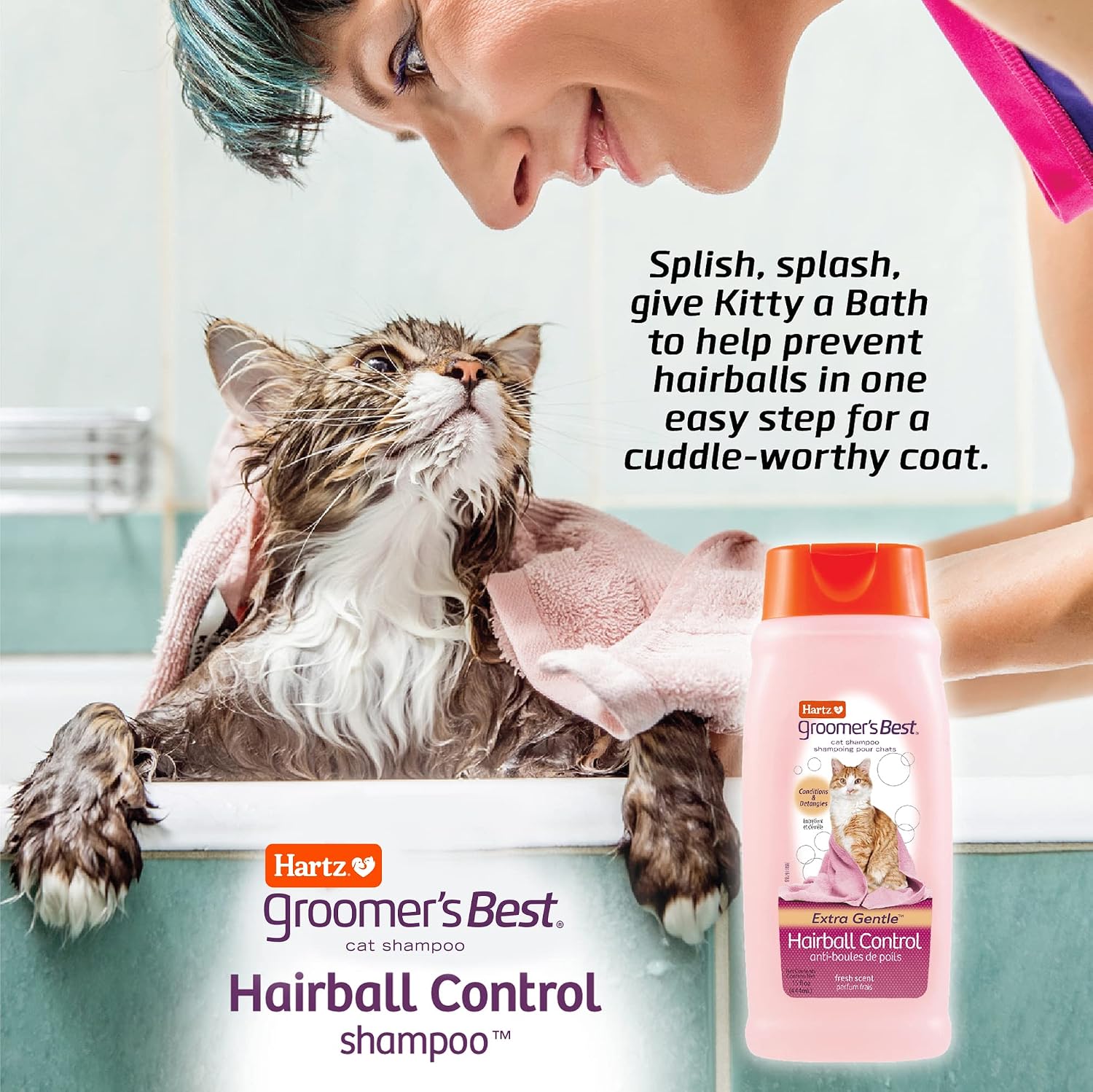 USA imported cat shampoo for minimizing hairballs and mats