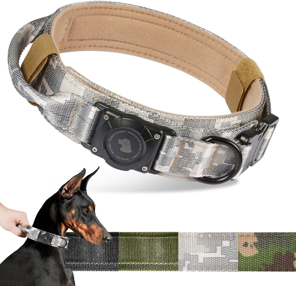 2026 Upgrade Waterproof AirTag Dog Collar, Military Tactical Dog Collar with AirTag Holder, Comfortable Control Handle and Metal Buckle, GPS Dog Collar Holder for Medium to Large Dogs (Khaki,L) - Image 12