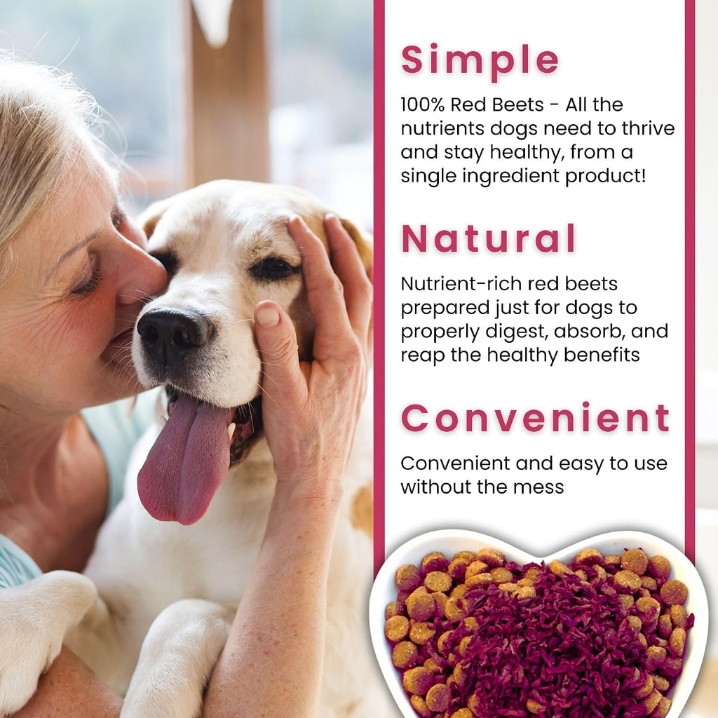 Prebiotic fiber rich red beet supplement granules for adult dogs and puppies