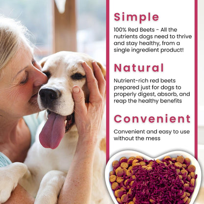 Prebiotic fiber rich red beet supplement granules for adult dogs and puppies