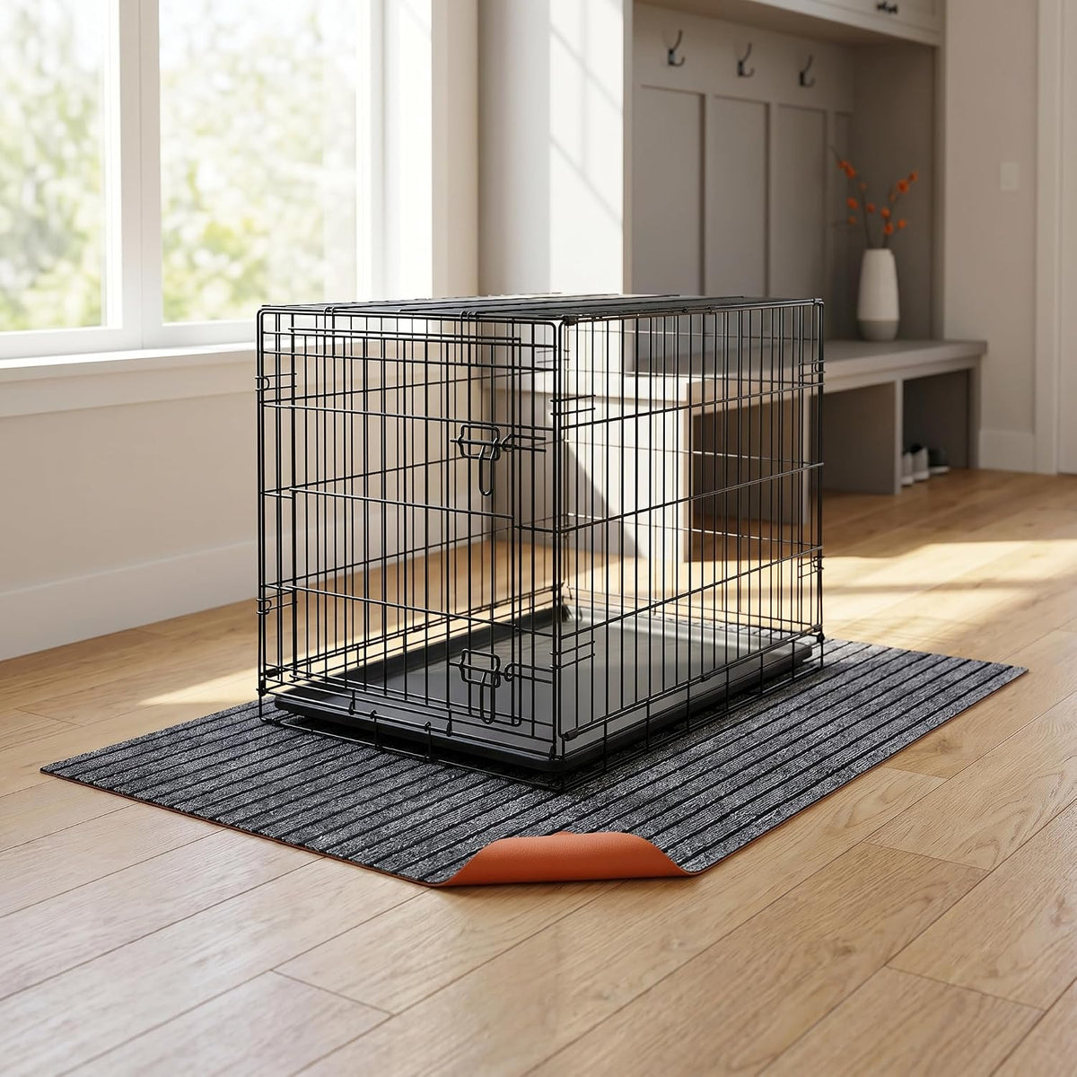 Lifestyle view of the protective playpen mat used in a modern home
