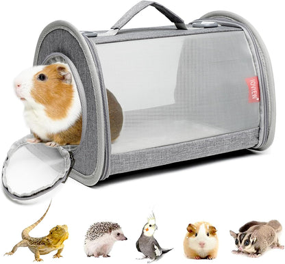 Guinea Pig Carrier Travel Small Animal Carrier Bag Lizard Bird Rabbit Carrier Cage Squirrel Breathable Bag Portable Travel Hamster Small Pet Hangbag (Small, Gray) - Image 1