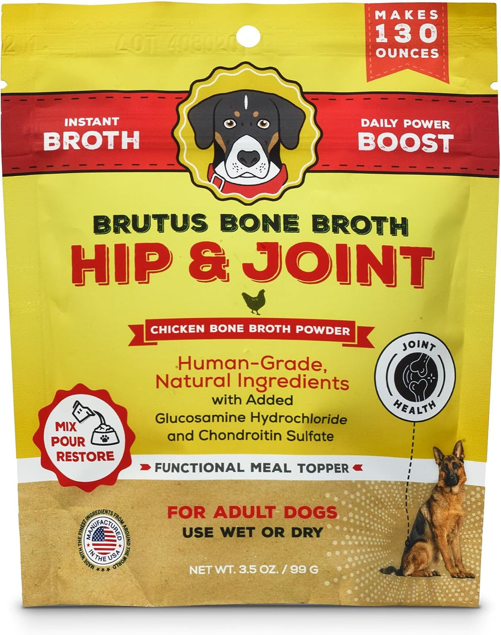Brutus Broth Dog Food Topper - Instant Bone Broth Powder for Adult Dogs - Supports Hip and Joint Function - Human-Grade Quality, Serve Dry or Wet - Beef Flavor, 3.5 oz (Pack of 1) - Image 9