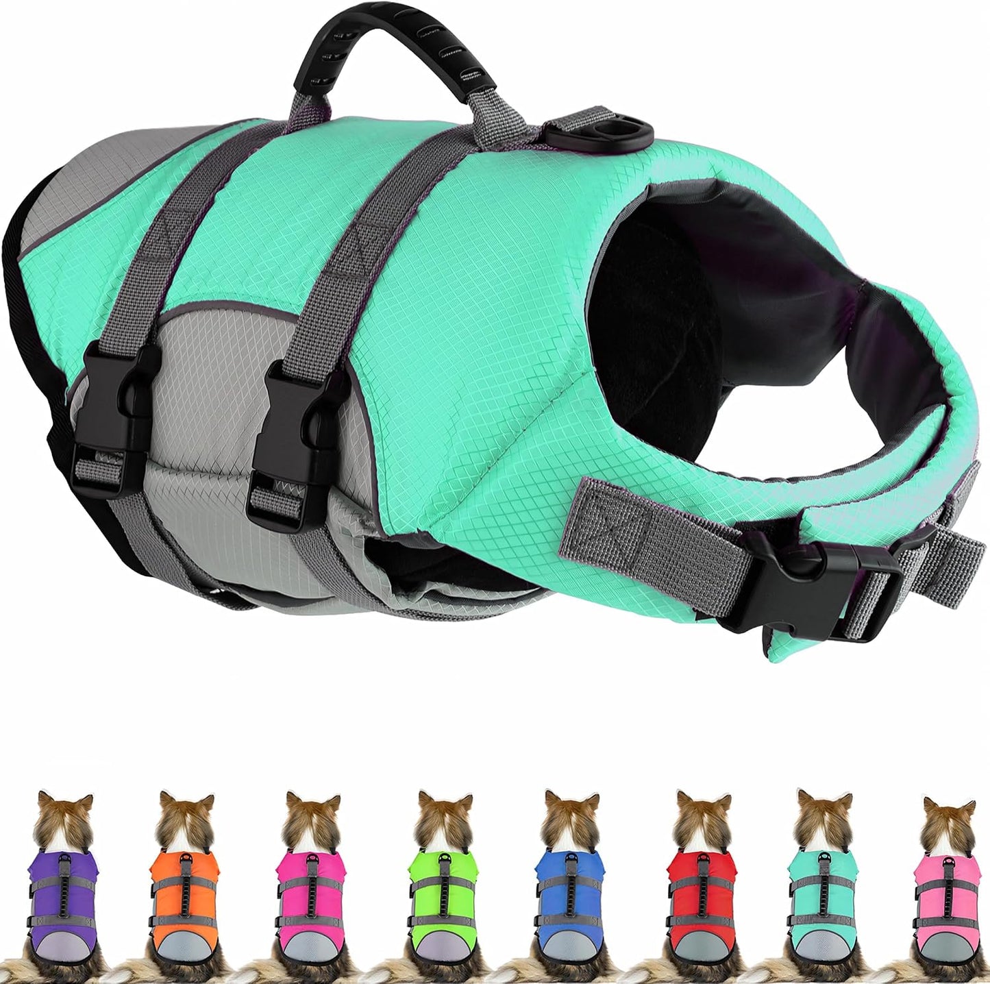 Mklhgty Dog Life Jacket, Reflective & Adjustable, Hawaiian Style, for Small Medium Large Dogs, Polyester & Cotton, Floral Pink, L - Image 15