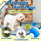 Small breed puppy chewing on a colorful KIPRITII teething toy for boredom relief