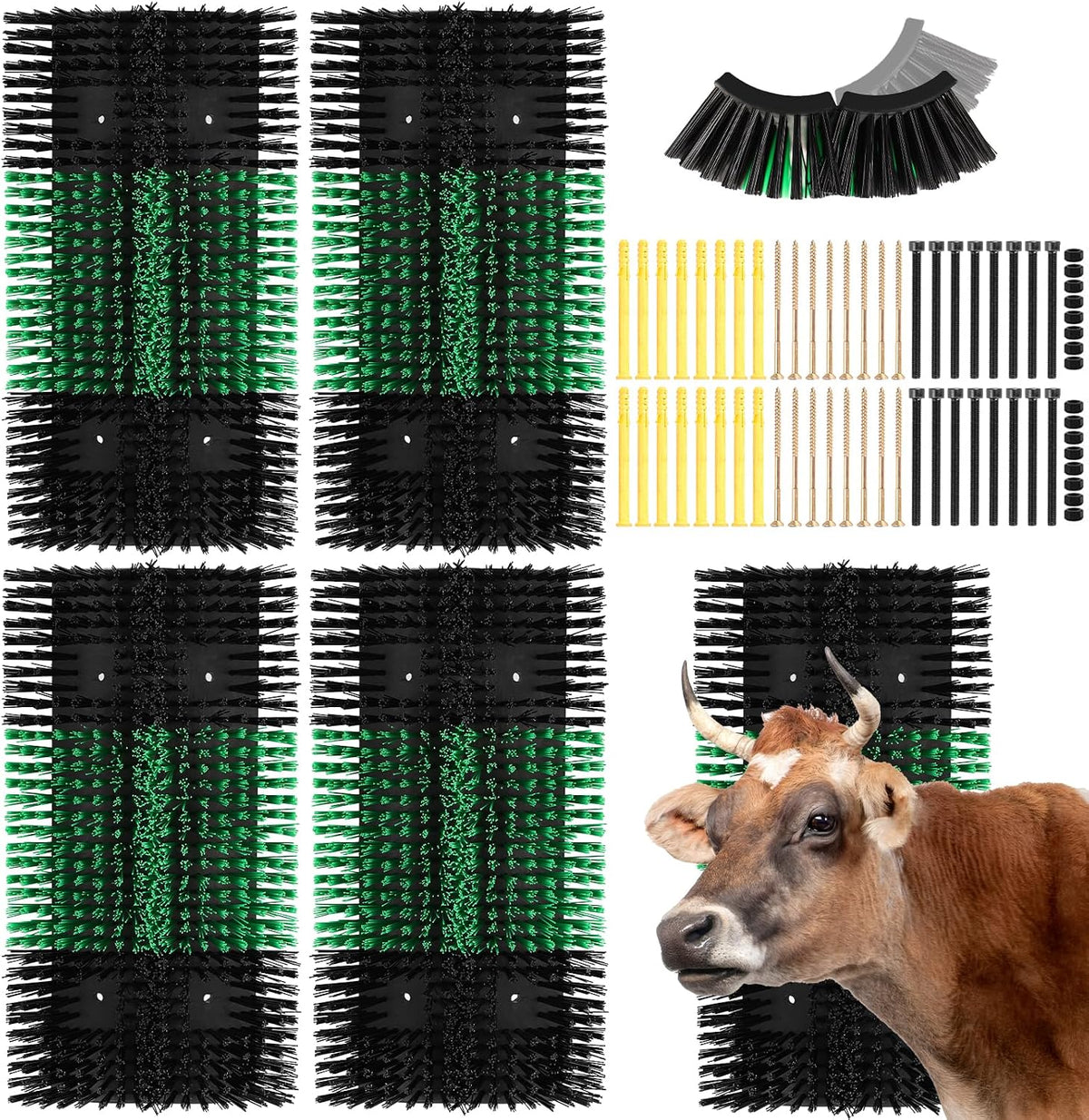 Cattle and horses using the scratching brush for itch relief