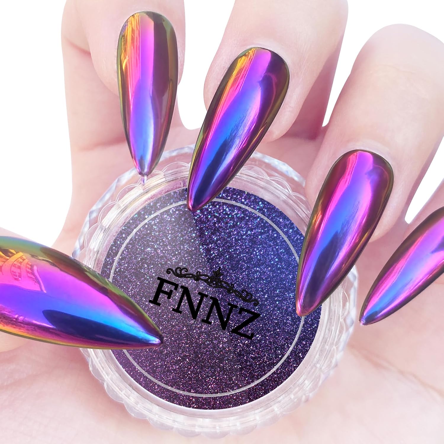 FNNZ Chameleon Chrome Nail Powder Cyberpunk jar front view