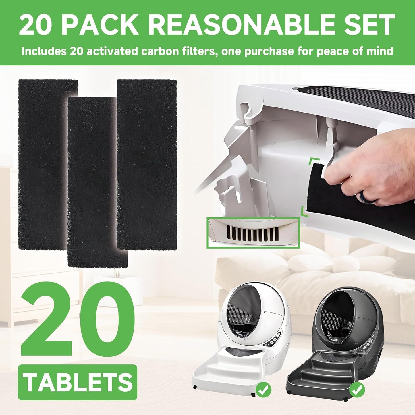 Replacement activated charcoal pads compatible with Litter Robot 3