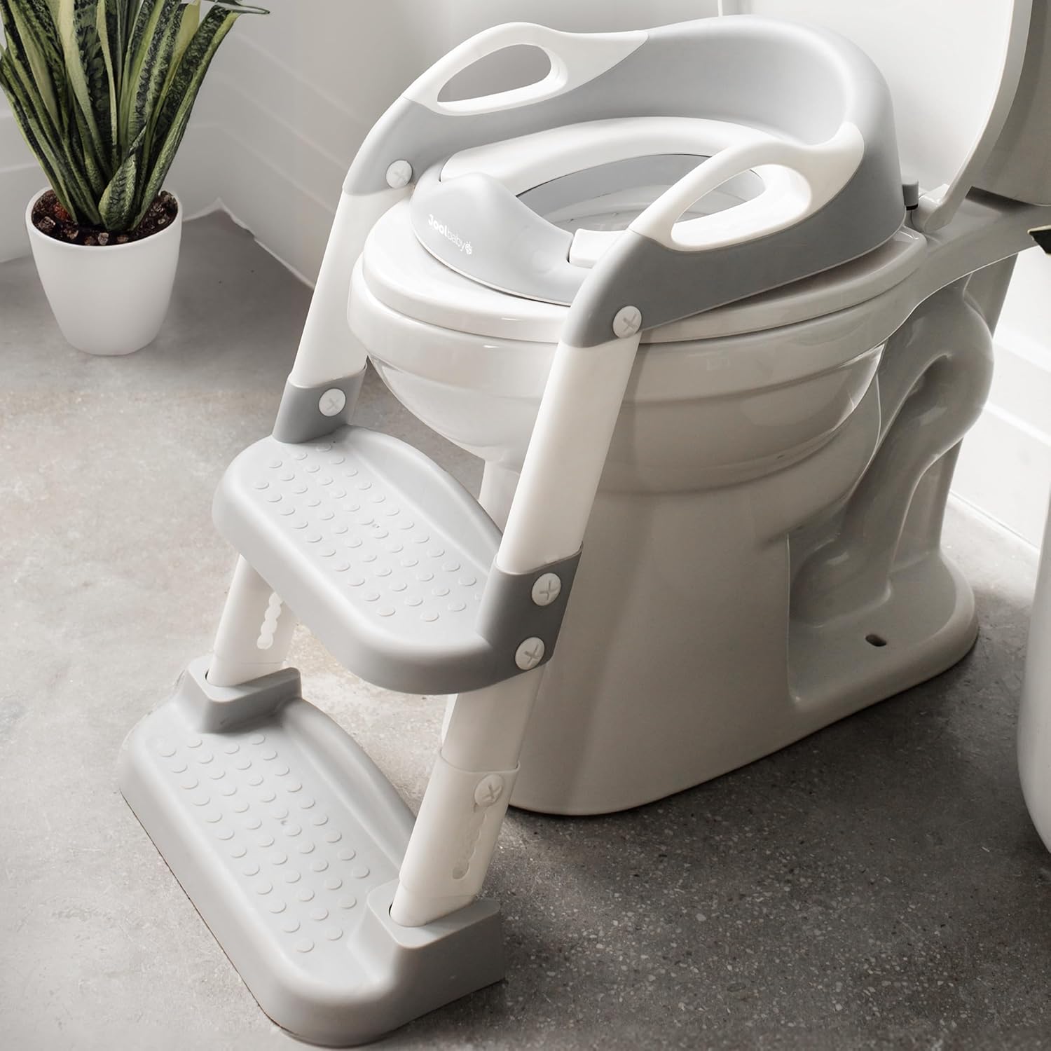 Jool Baby Products Potty Training Seat with ladder front view for independent toddler toilet training