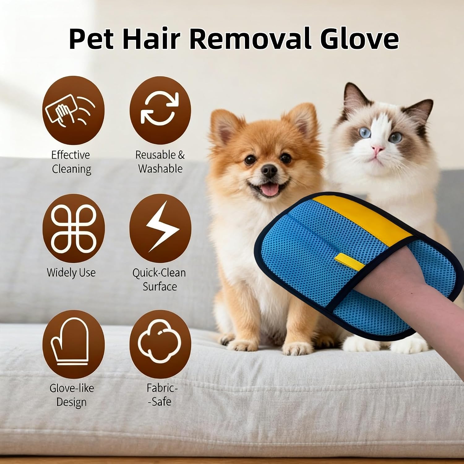 Purepath electrostatic pet hair remover mitt removing cat fur from couch