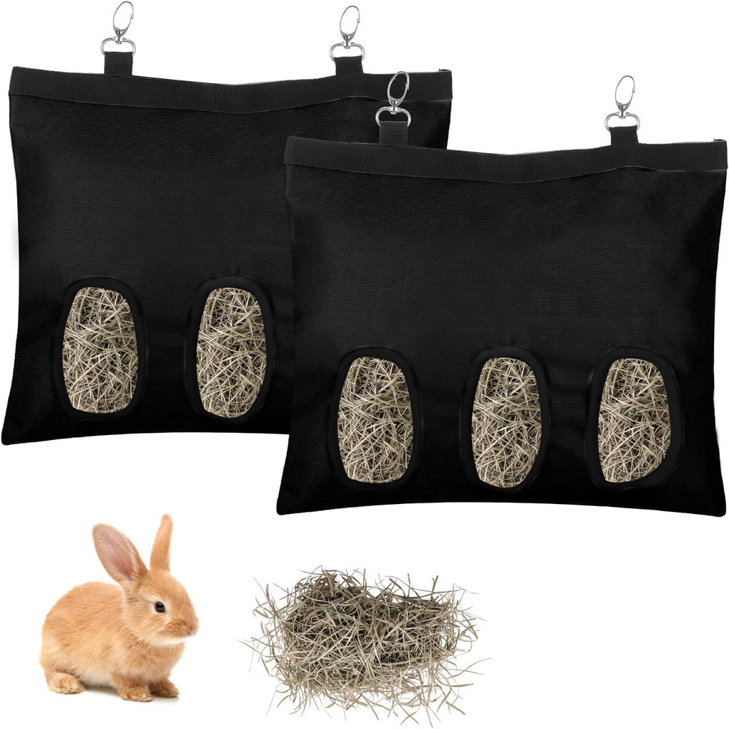 2PCS Rabbit Hay Feeder,3 Hole Hay Bag for Rabbits, Washable Hanging Small Animal Feeder for Guinea Pig Bunny Chinchillas Hamsters and Other Pets - Image 1