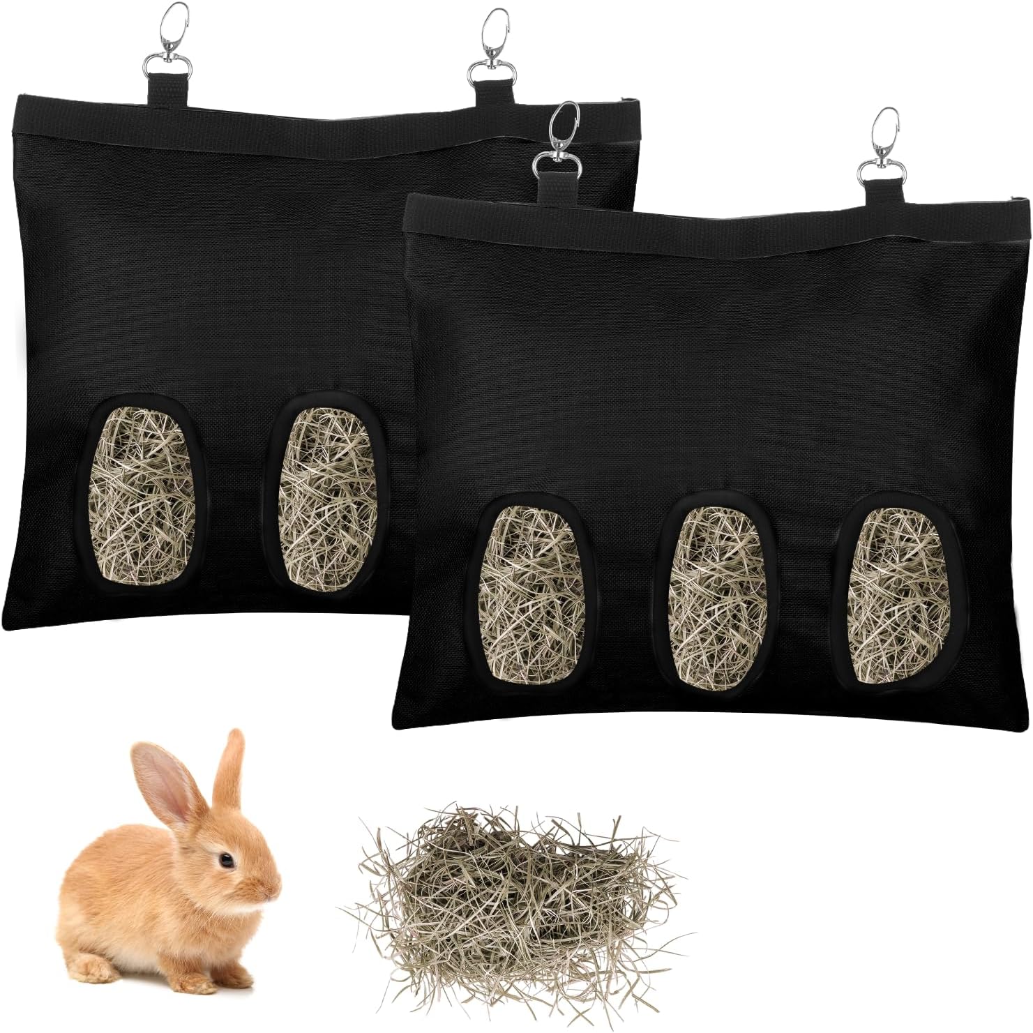 2PCS Rabbit Hay Feeder,3 Hole Hay Bag for Rabbits, Washable Hanging Small Animal Feeder for Guinea Pig Bunny Chinchillas Hamsters and Other Pets - Image 1