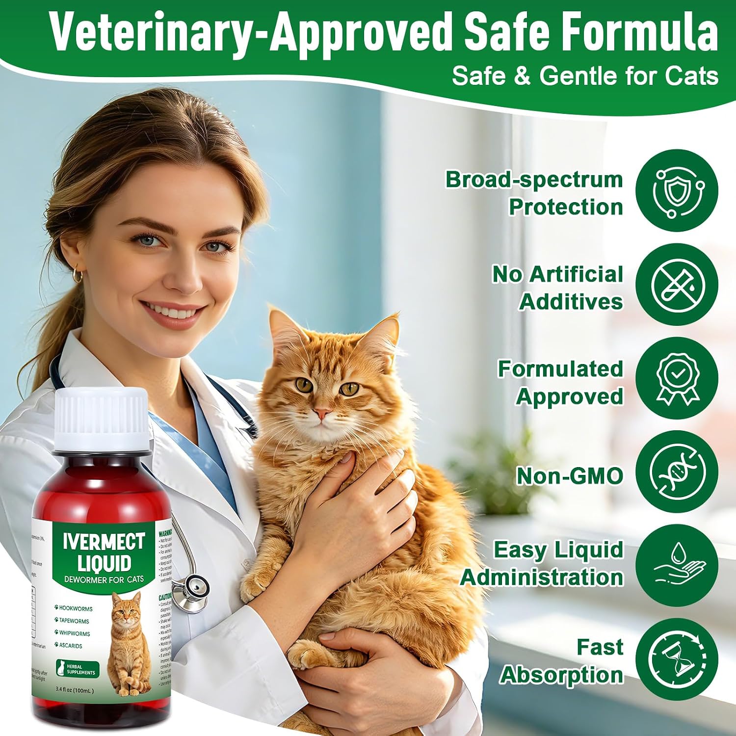 Premium imported cat worm treatment liquid packaging with instructions