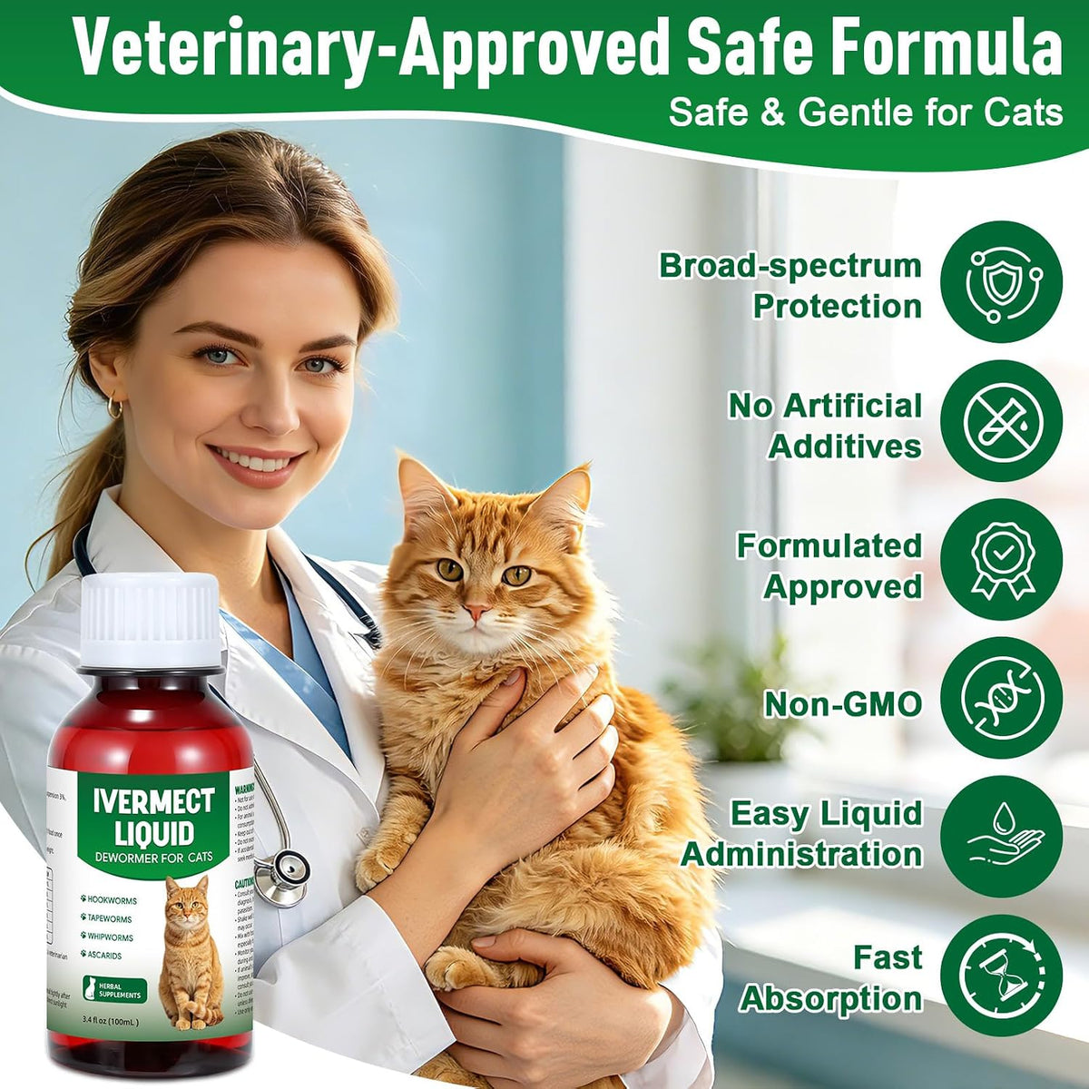 Premium imported cat worm treatment liquid packaging with instructions