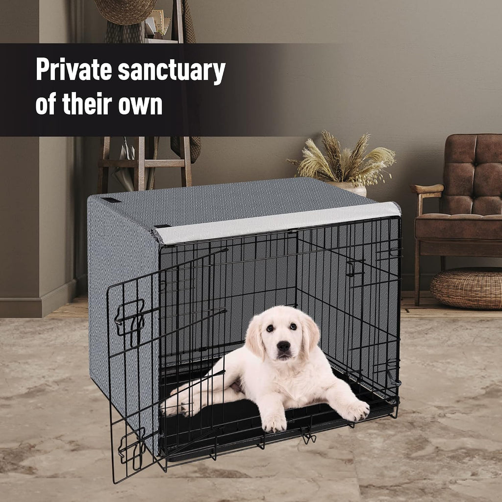 Pet Prime breathable puppy crate accessory with front door panel rolled up and secured.