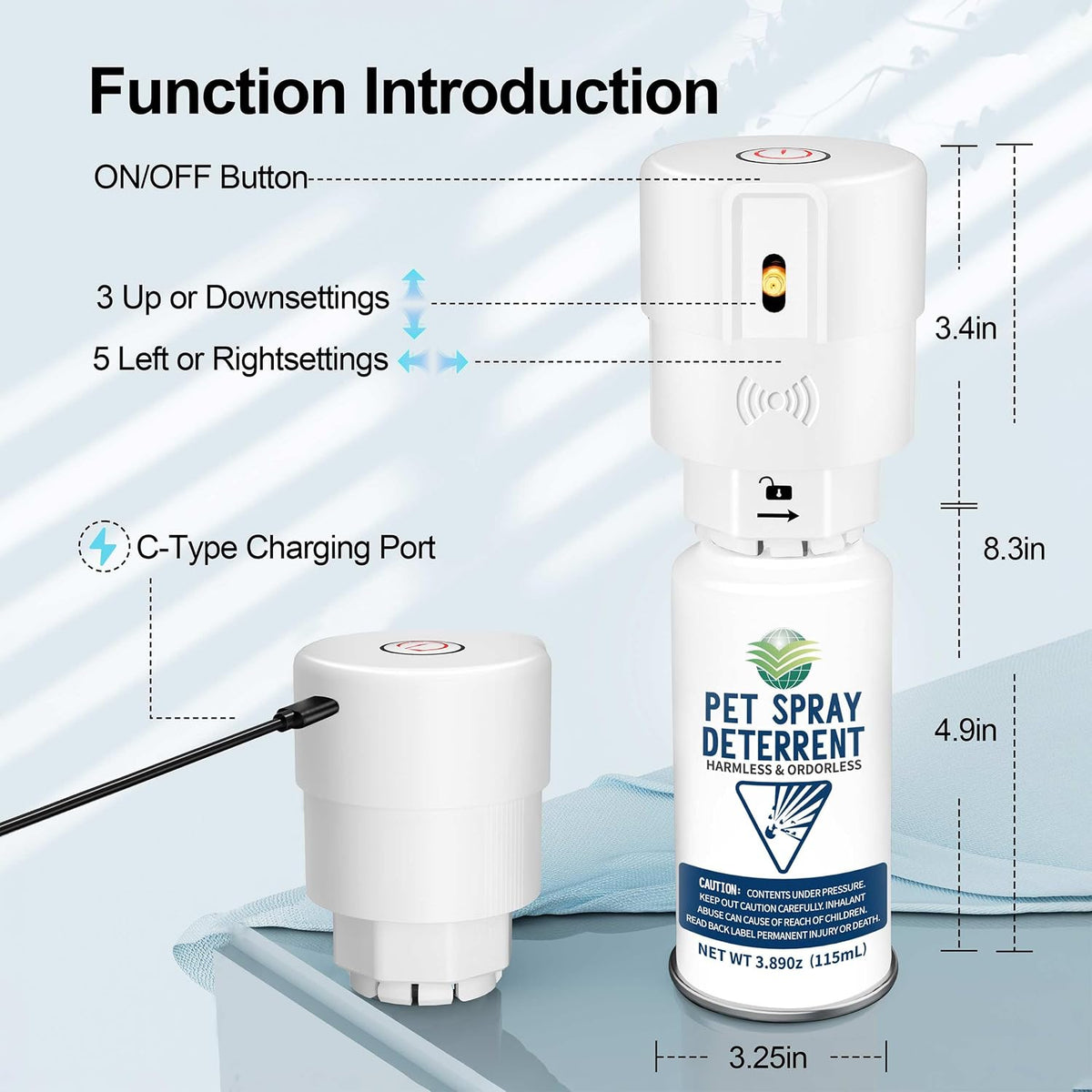 Cat and dog safe motion activated spray deterrent device