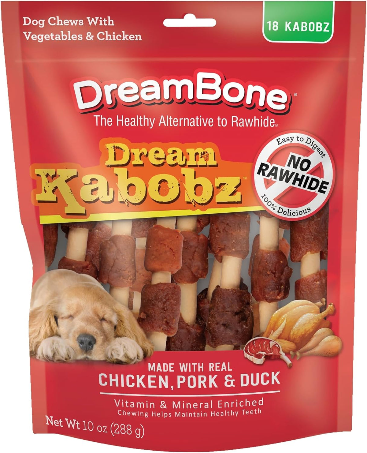 DreamBone triple flavor chicken beef and pork kabob shaped dog treats