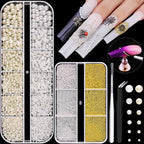Belleboost flatback pearls and metal nail beads set front view