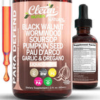 Clean Nutraceuticals Para Defend Wormwood and Black Walnut Cleanse liquid drops front view bottle for gut health.